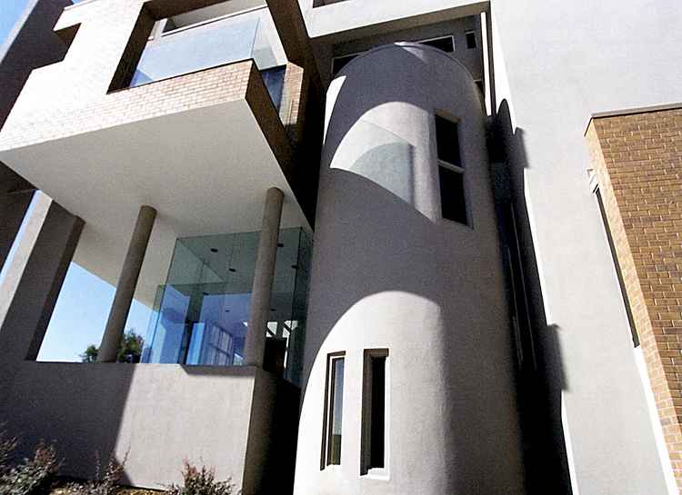 Exterior view of Monigle building's circular staircase
